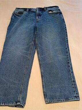 Old Navy Woman’s Button Fly High-Rise Straight Cropped Blue Denim Jeans Size 10